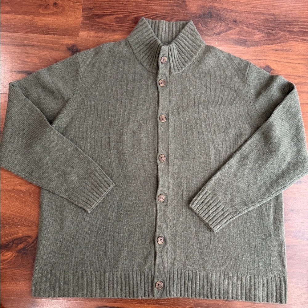 NWOT Lands'End men's Wool Cashmere blend button down cardigan sweater XXL